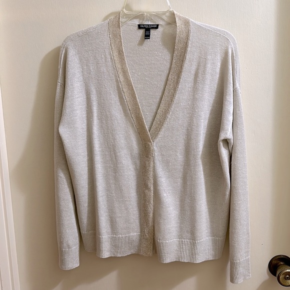 Beautiful Beige Cardigan with Gold Metallic Band - Picture 1 of 10